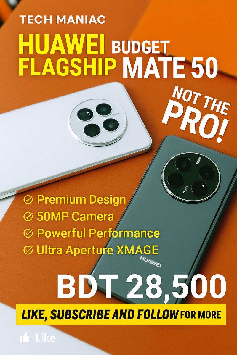 TechManiac2138's tweet photo. Huawei Mate 50 Pro 😱 Flagship Phone Now Just ৳28,500 BDT! 🔥Best Budget Deal 2025! 📱
Watch Full Video: https://t.co/Gdkk5zyX16

#tech #technology #smartphones #MobileGaming #Huawei #Review #ContentMarketing https://t.co/N3zYF6qrhx