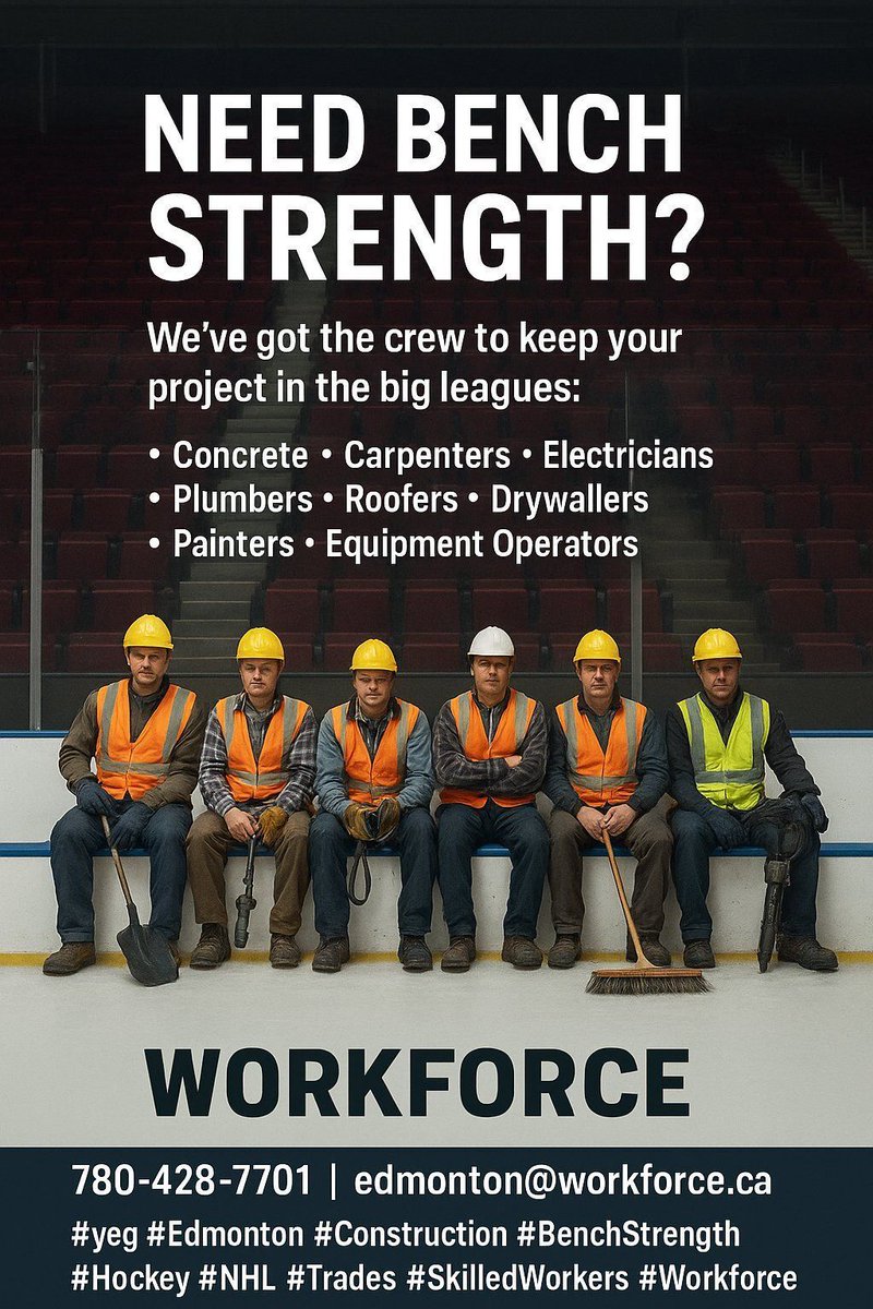 WorkforceEdm's tweet image. 🏒 Need Bench Strength? Keep your project in the big leagues:📷 Concrete • Carpenters • Electricians • Plumbers • Roofers 📷 780-428-7701 | 📷 edmonton@workforce.ca #yeg#Edmonton #strathco #t8n #nisku #acheson #oilers #nhl