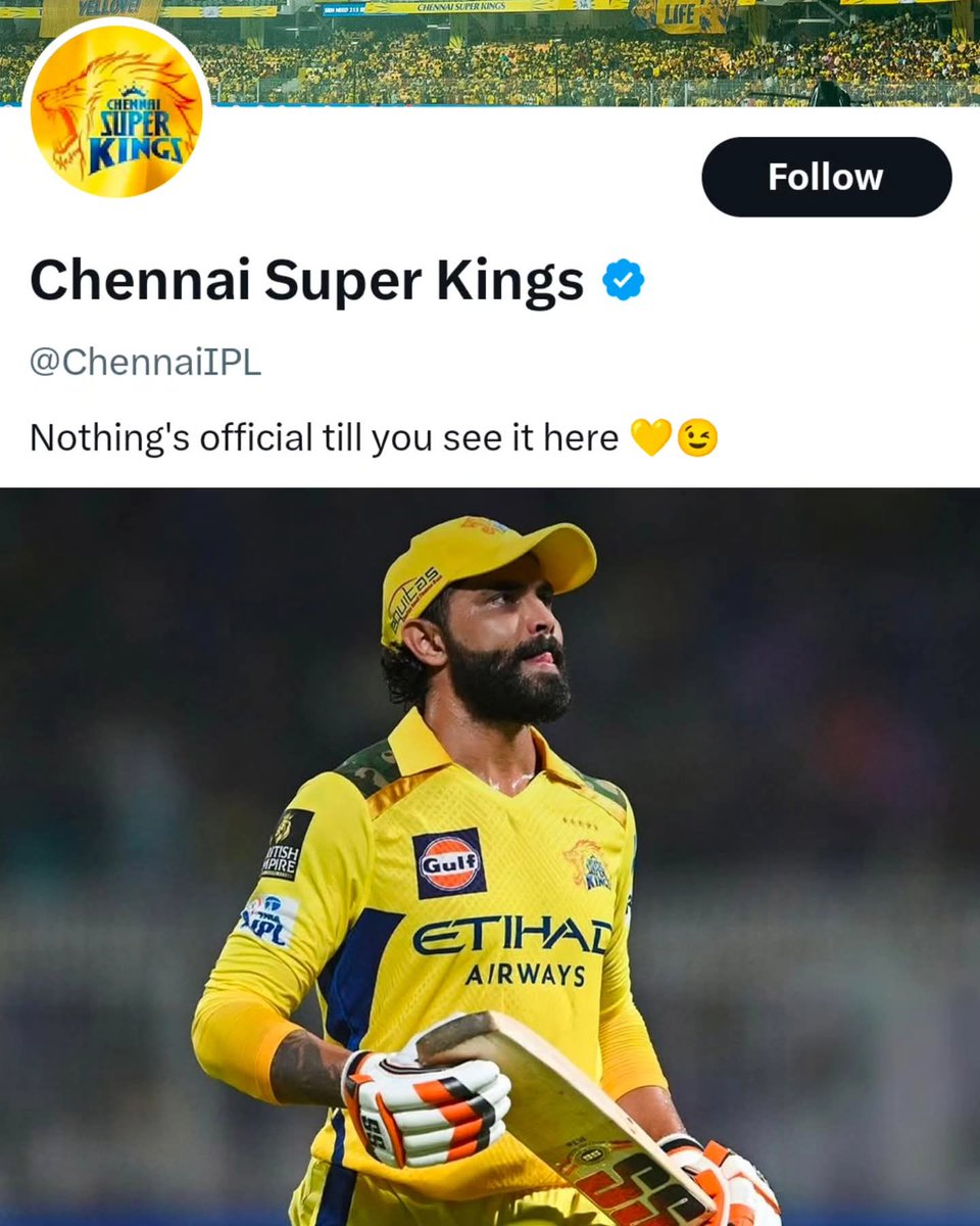 AnanthpalaniStr's tweet photo. I Still Believe In The CSK Team, Let's Wait For The Official News😣
.
.
.
.
.
#ravindrajadeja 
#jadejatrade 
#csk #csktrade 
#sanjusamson 
#pathirana #dewaldbrevis 
#rr #sanjusamson 
#ipl2026trade #ipl2026
#2026 #ipltrade 
[IPL 2026 Jadeja Trade] https://t.co/bkOy7FbOni