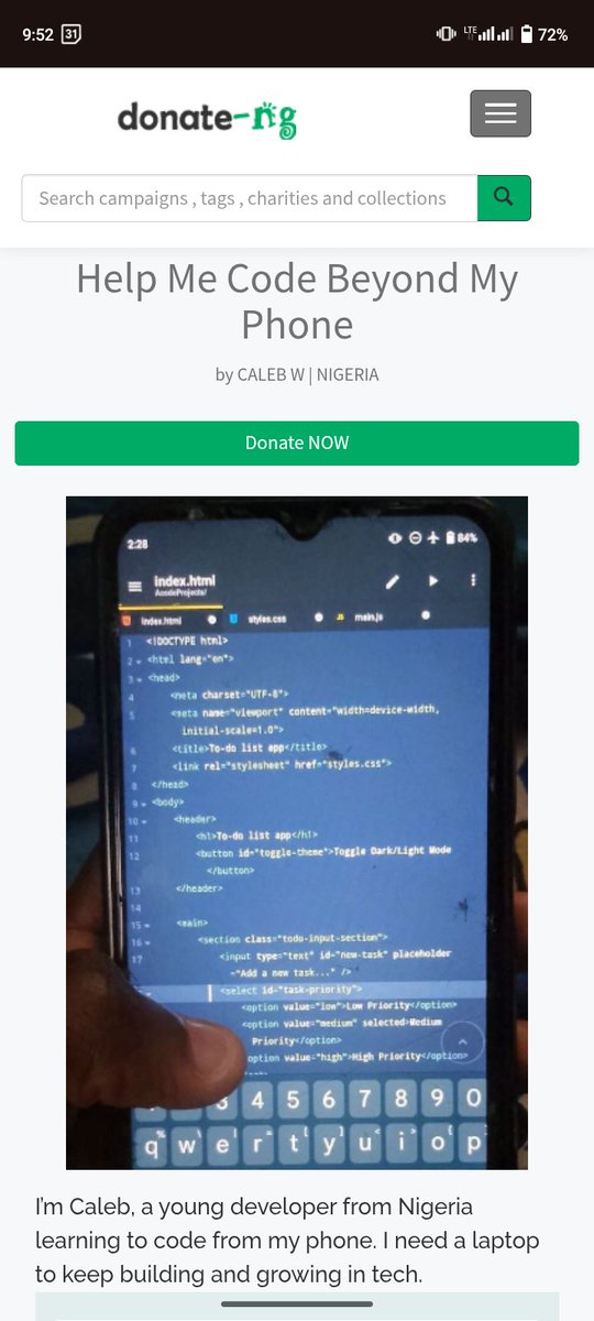 Hi friends 👋

Life hasn’t been easy for my family 😔, and I know I can change our story through coding.

I’m Caleb Wodi, a young developer learning and coding everything I can from my phone.

Coding isn't just a hobby to me; it’s my way to build a future where my family doesn’t