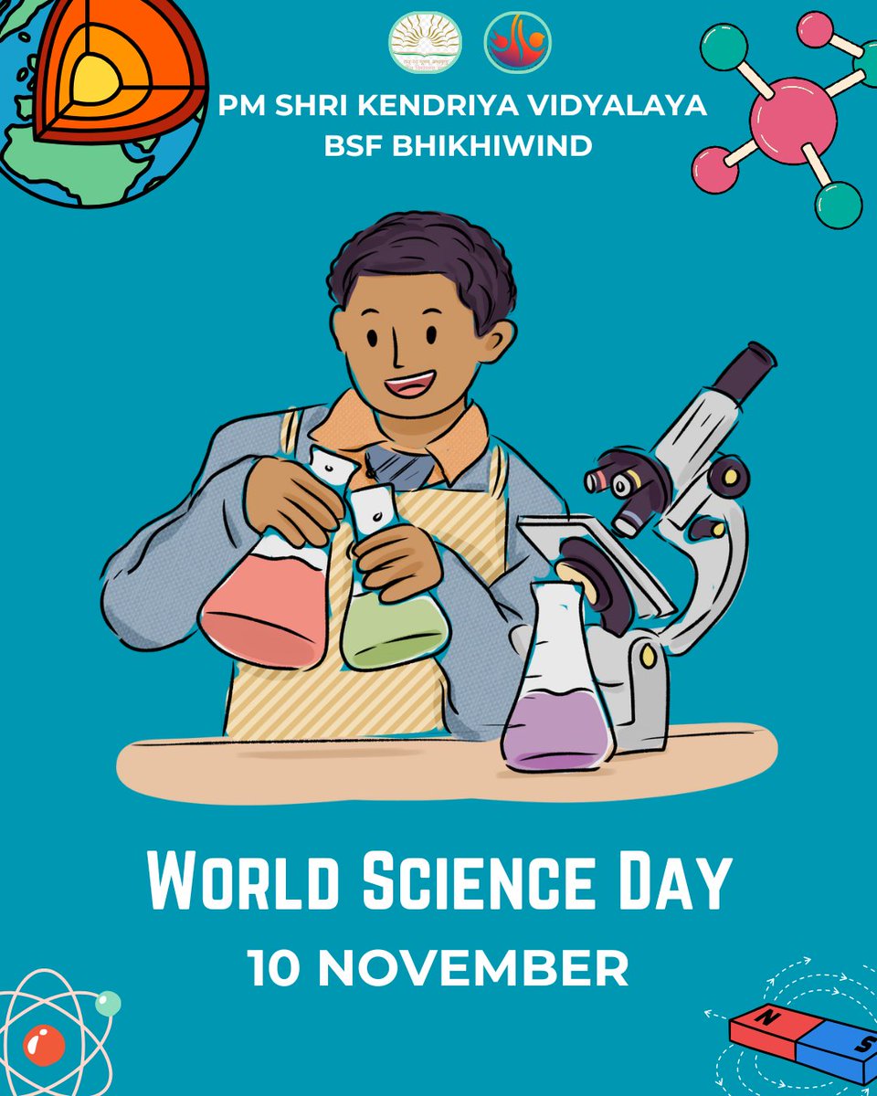 KBhikhiwind's tweet image. PM Shri Kendriya Vidyalaya BSF Bhikhiwind wishes everyone a very Happy World Science Day! 🌍🔬
Let’s celebrate the spirit of innovation, curiosity, and discovery that drives scientific progress for a better world. 💡🌱

#WorldScienceDay #PMShriKVBSFBhikhiwind #ScienceForAll