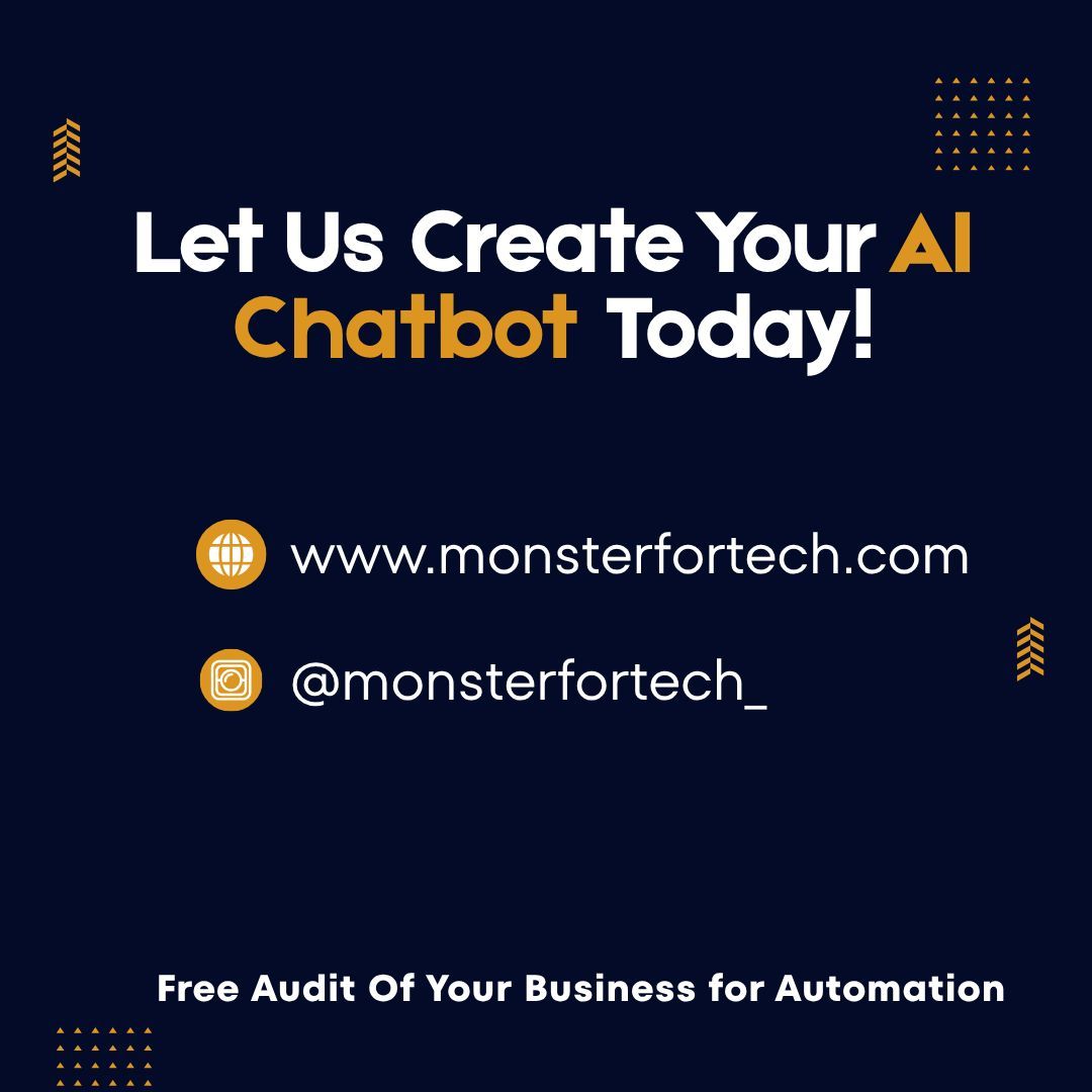 monsterfortech_'s tweet image. Transform the way you connect with customers!
Our AI Chatbot Integration Solution is built to deliver intelligent, swift, and dependable communication automating responses, enhancing user experience, and boosting engagement 24/7. 
#AIChatbot #ChatbotIntegration #AutomationTools