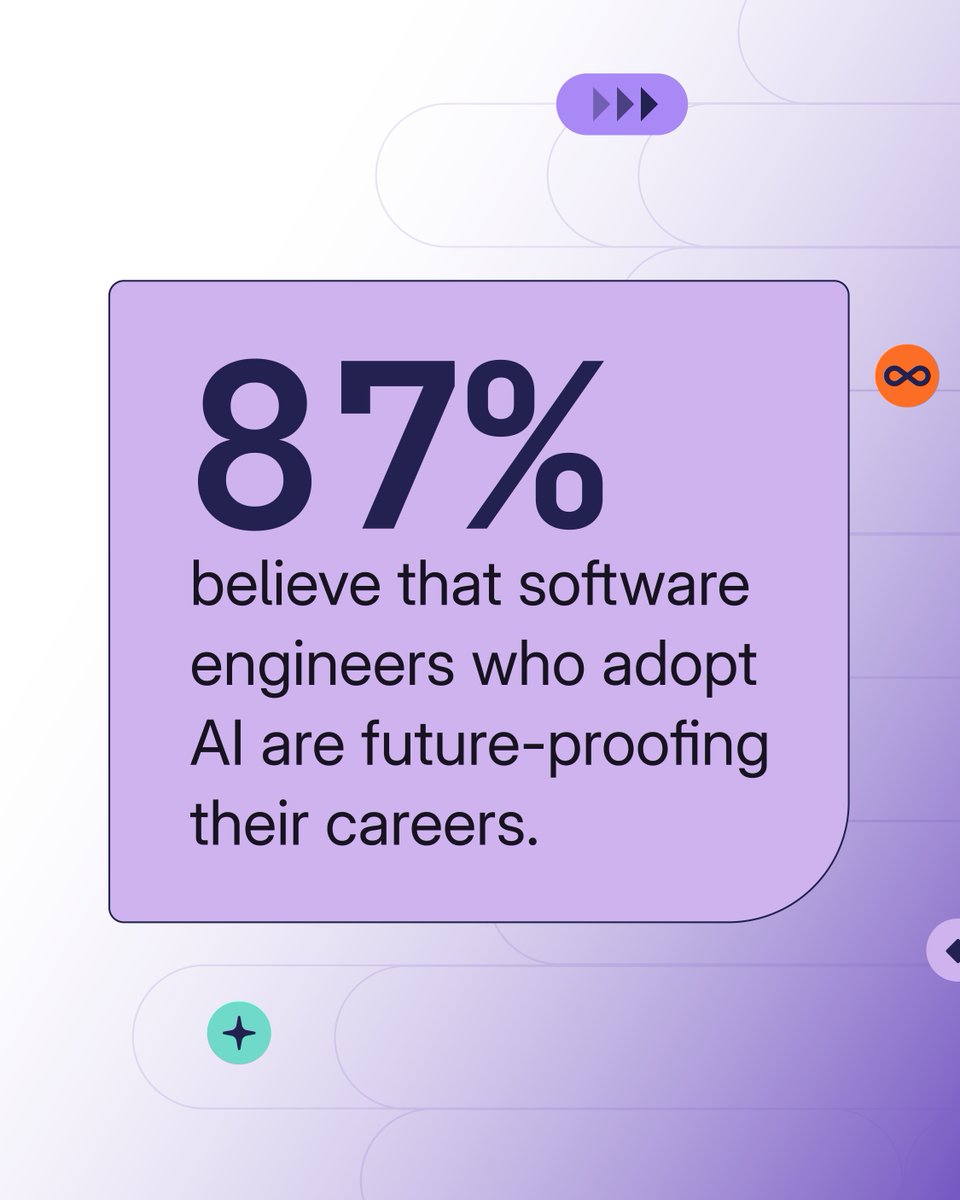 gitlab's tweet image. Plot twist! AI won&apos;t replace engineers; it will actually create more jobs. 

GitLab surveyed 3,266 professionals and found that AI is reshaping software development roles, creating a workforce evolution: 

🟠 76% believe AI will create more engineering jobs, not fewer
🟠 87% view…