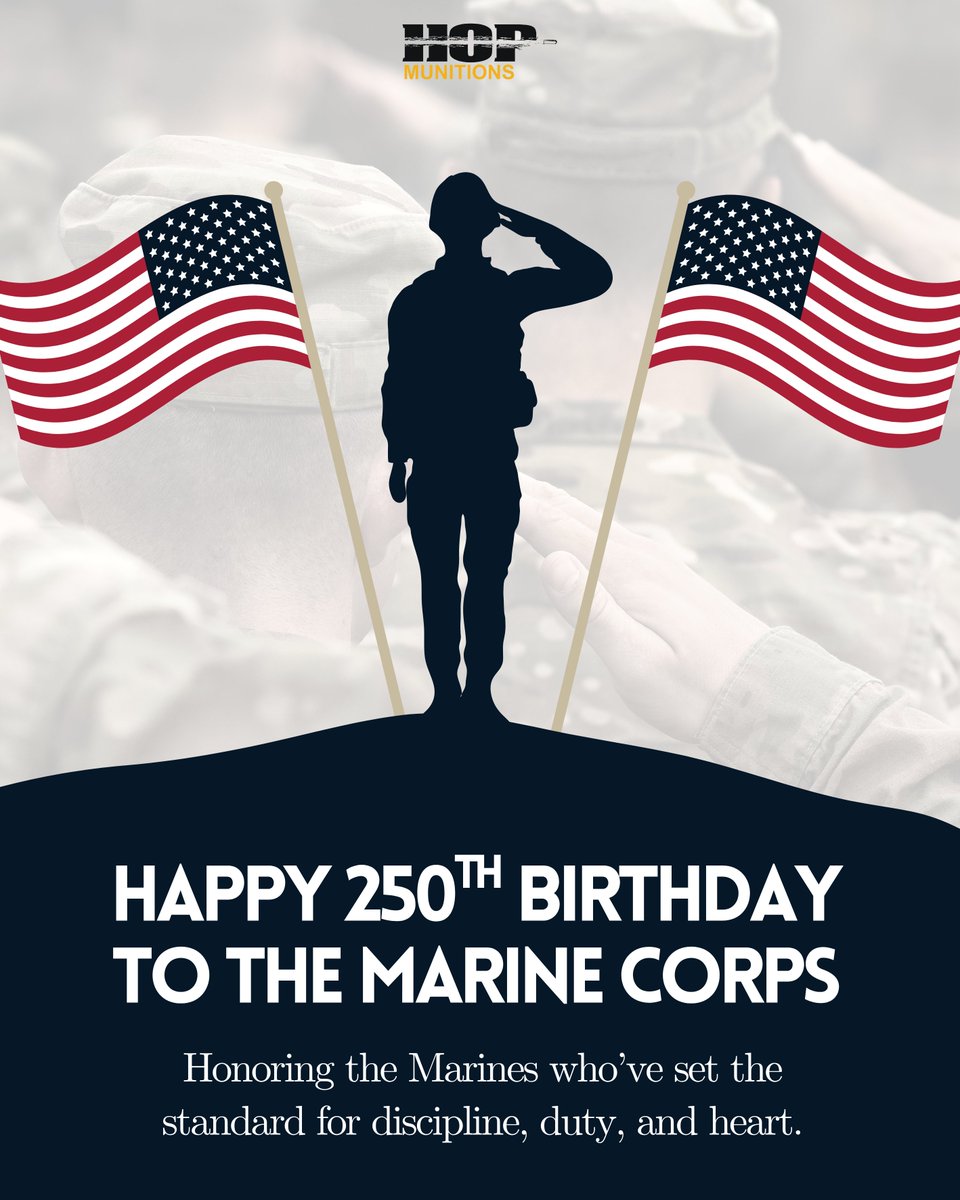 Today we honor the few and the proud — the United States Marine Corps. 250 years of courage, discipline, and unwavering brotherhood. 🇺🇸 From all of us at HOP Munitions, thank you for setting the standard for strength and service. 

#SemperFi #VeteranOperated #HOPMunitions