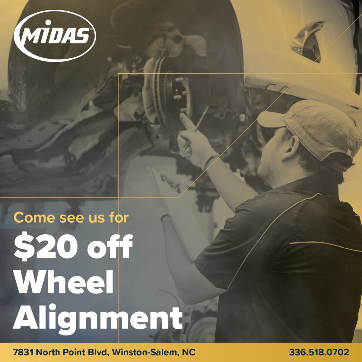 midaswinstonnc's tweet image. Is your car pulling you in the wrong direction? 😵 Correct it and save your tires! Get $20 off a Wheel Alignment at Midas. Expires 11/25/2025. Website: midastireandauto.com Call: 336.518.0702 #WheelAlignment #AlignmentSpecial #CarHandling #TireWear #Midas #NCDriving