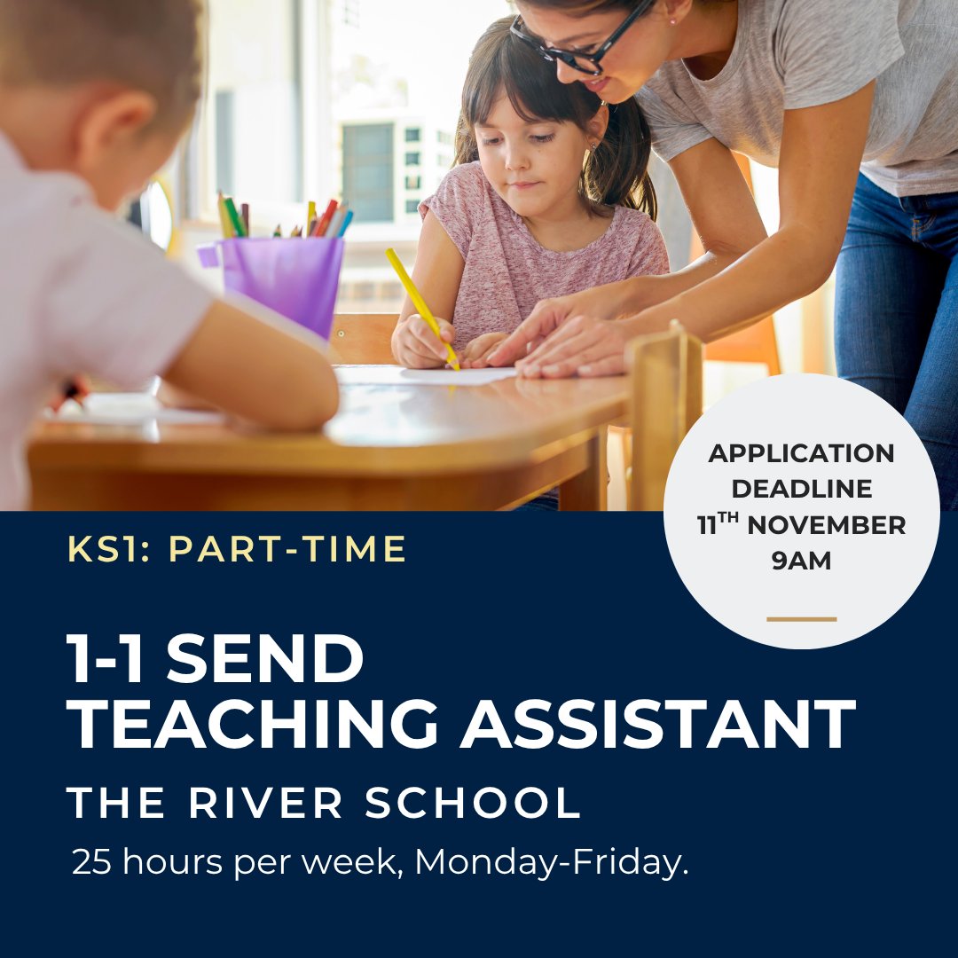 Last chance to apply for our 1-1 Teaching Assistant Vacancy; we have extended the closing date to Tuesday 11th November. 

For full details please visit our website. 
riverschool.co.uk/staff-vacancies