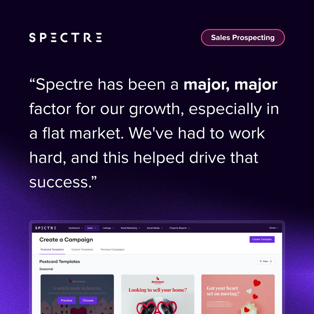 SpectreSoftware's tweet image. Looking for a tool that delivers results even in a flat market?

Tim Russ achieved 1,618% ROI from one Spectre campaign 👇
🏠 23 instructions
💷 £20M+ in listing value
📈 49% increase in net sales

Read how Spectre helped rebrand and reignite growth 🔗 hubs.li/Q03S8JLW0