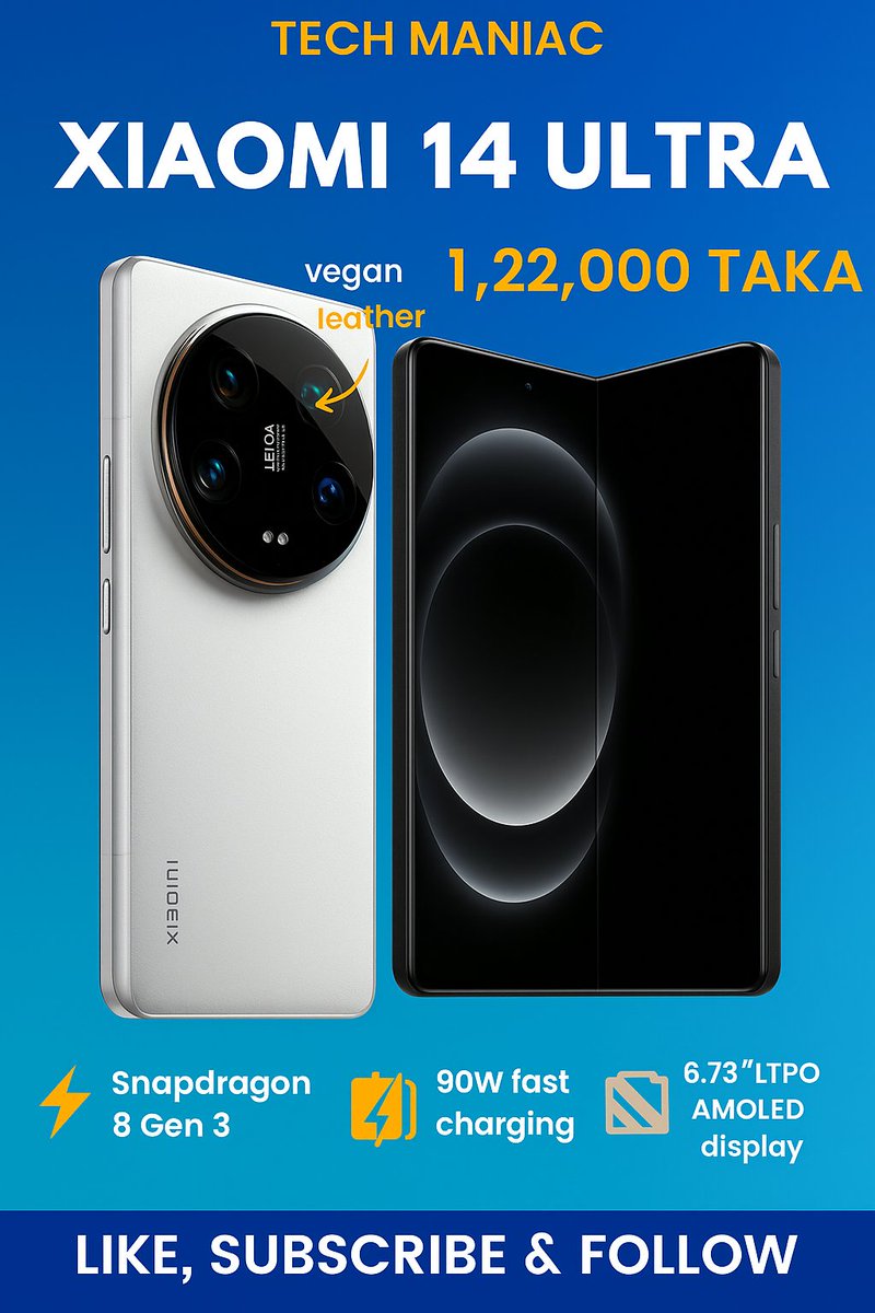 TechManiac2138's tweet photo. Xiaomi 14 Ultra Review – Premium Camera Beast at ৳1,22,000 BDT! 📸💥
Watch Full video : https://t.co/kxgQmyoHkU
#tech #technology #Xiaomi #Gadget #smartphones #ContentMarketing #Review https://t.co/7YKPaOLDP8