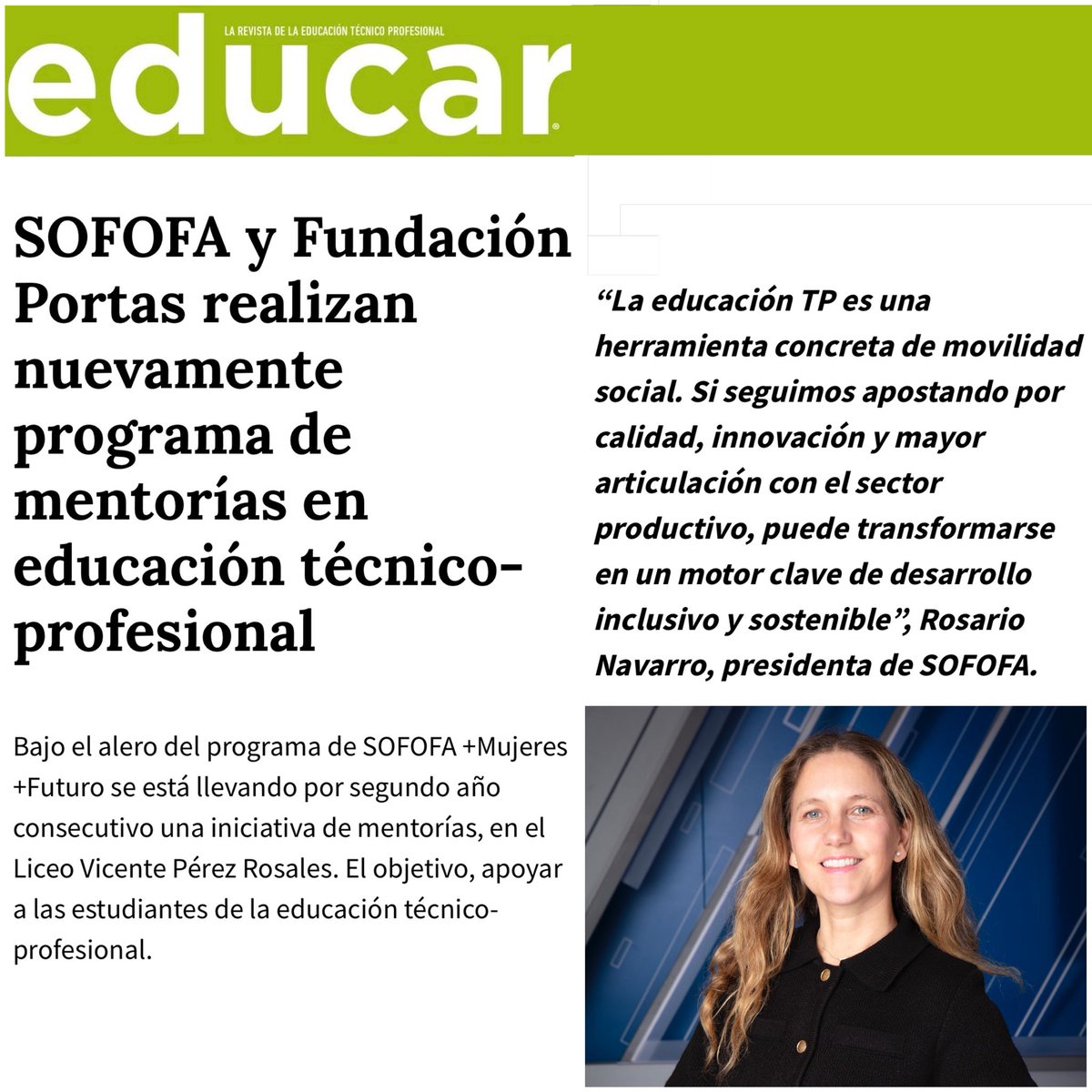 La educación TP es un puente entre las aulas y los espacios productivos. La conexión entre el desarrollo de habilidades en entornos reales con mejorar la empleabilidad es muy virtuosa y con este foco realizamos nuestro programa de mentorías.

🔗 grupoeducar.cl/revista/edicio…