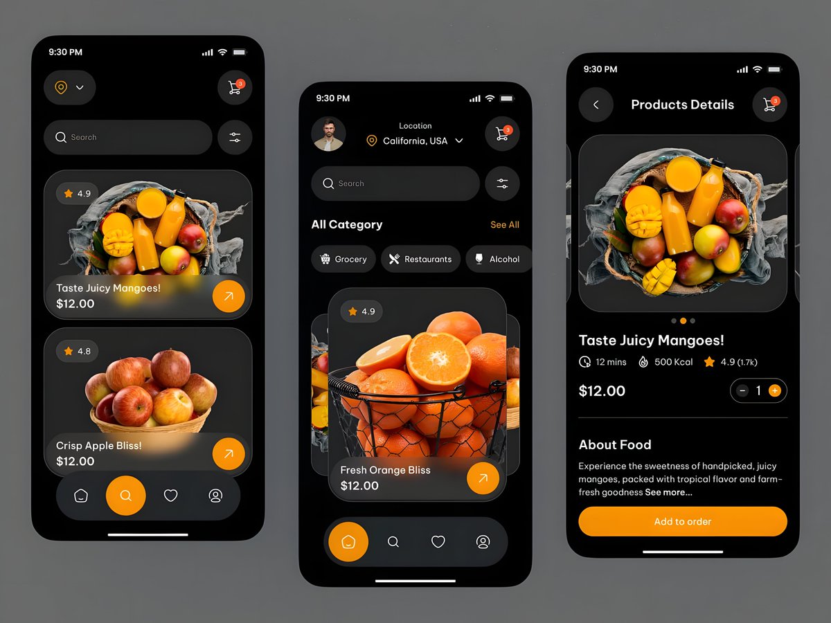 zarox_in's tweet photo. Fresh design meets dark elegance.
A Fruit Delivery App concept crafted for a modern, premium shopping experience.
Deep tones highlight vibrant produce, creating bold contrast and visual balance — making healthy living look delicious. https://t.co/C1swv9lPru