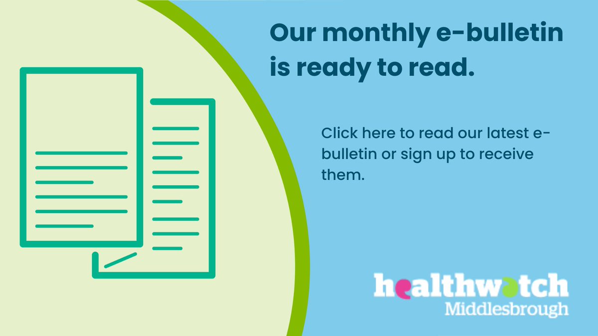 📬 November's E-Bulletin is Here!

Catch up on all the latest news events happening in and around Middlesbrough 🌟

👉 Click here to read and sign up healthwatchmiddlesbrough.co.uk/news/2020-12-1…