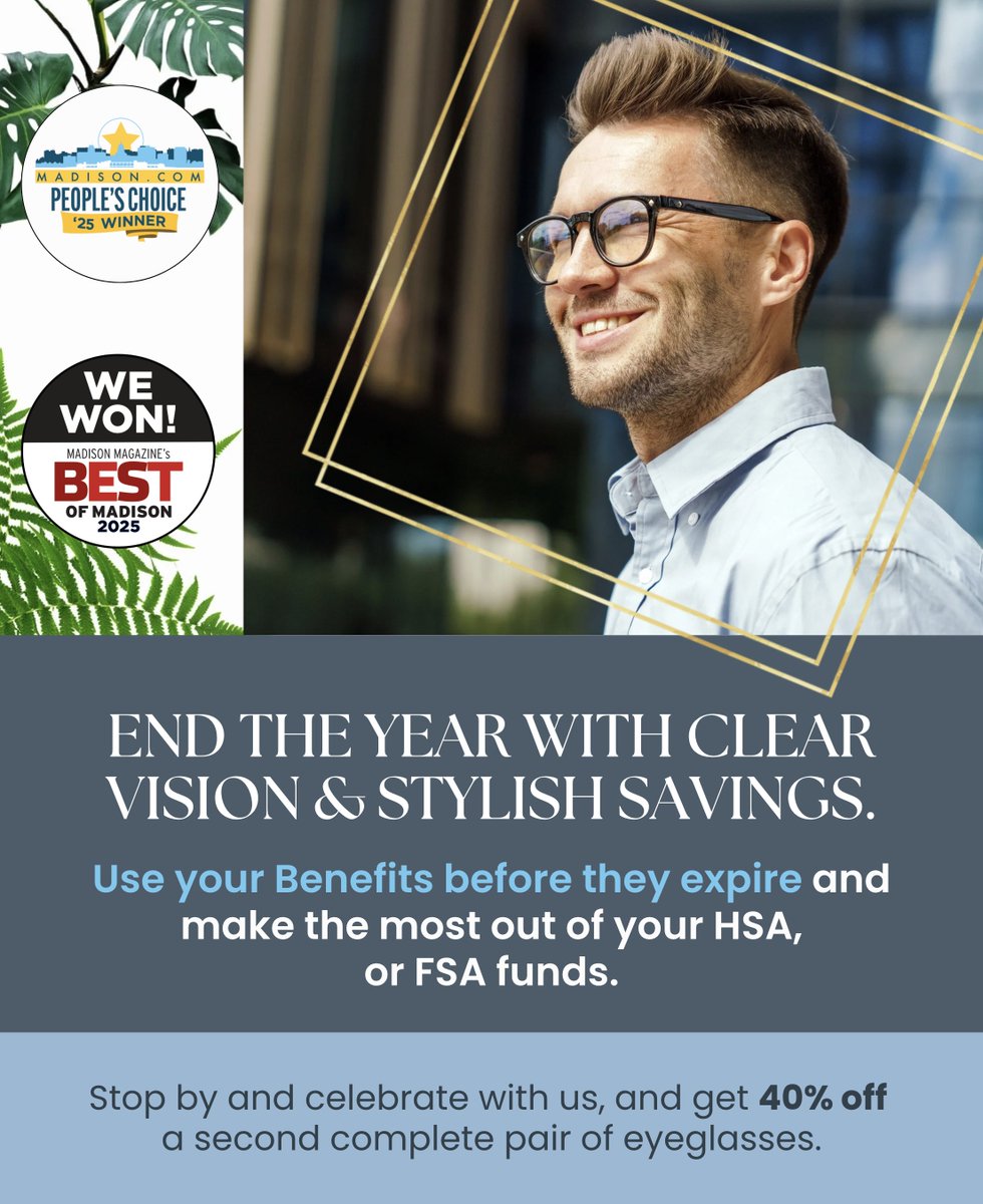 sokoleyecare's tweet photo. 👀 Don’t let your benefits disappear!
Use your insurance, FSA, or HSA before they expire—on glasses, contacts, drops, or supplements.
You earned it. Don’t lose it.

#UseItOrLoseIt #EyeCare #MadisonWI https://t.co/GdmqSTP5Hx