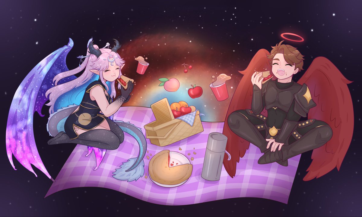 GwenValentineVT's tweet photo. Just a couple of flying people enjoying some space food ✨ 

For reals tho, this is my buddy arch. Really good dude and if you aren’t following him go do it.  Now. 

BEEEG thanks to @archangel91_ and Hana for the art!! https://t.co/jFVgx1s6G0