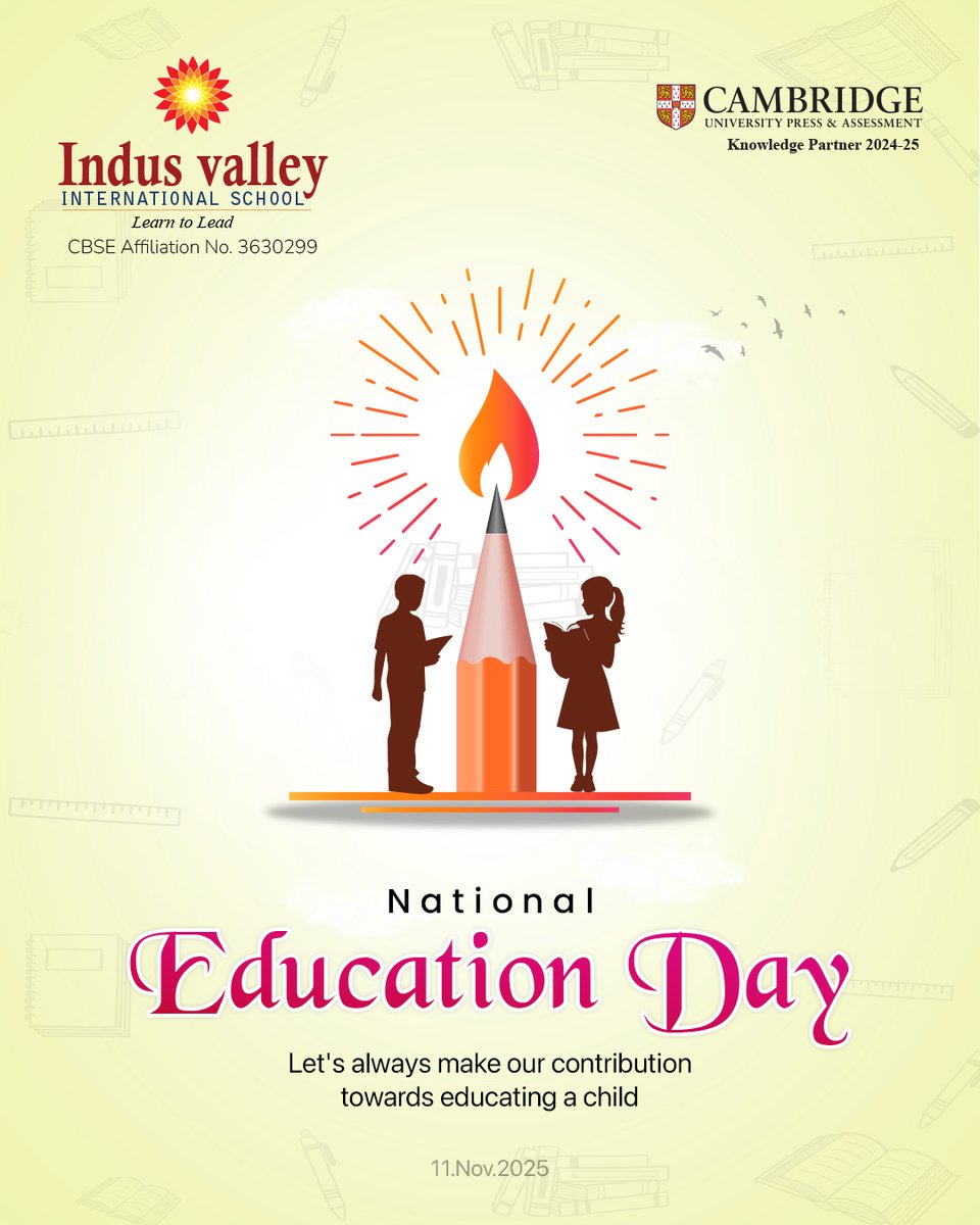 indusvalleyIS's tweet image. #NationalEducationDay 📚
Celebrating the power of education — the light that shapes minds, builds character, and inspires a brighter tomorrow.
At IVIS, we believe learning is not just about books, but about nurturing values, creativity, and curiosity. 🌟

#LearningForLife #IVIS