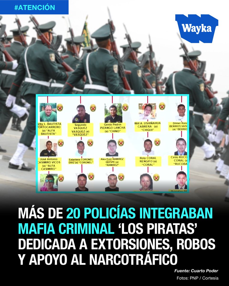 🚨La banda criminal integrada por más de 20 policías no solo se encargaba de encubrir delitos, sino de planificarlos y llevarlos a cabo, informó Cuarto Poder.

Llamados como "Los Piratas", la mafia se dedicaba a extorsiones, asaltos, sicariato, robo de droga y protección al