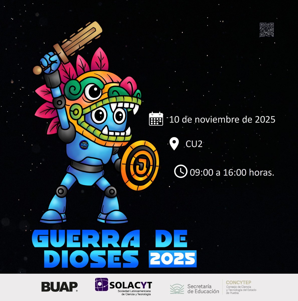 buap_fcc's tweet image. 🎮🔥 ¡Hoy es el gran día en #CU2! 🔥🎮
Arranca el Torneo Nacional de Robótica #GuerraDeDioses2025 ⚡
🤖 Demuestra tus habilidades y vive la emoción de esta batalla tecnológica.
📍 Canchas CU2 BUAP | 📅 10 nov 2025
👉 siro.cs.buap.mx/GDD

👾 ¡Que comience la #GuerraDeDioses!