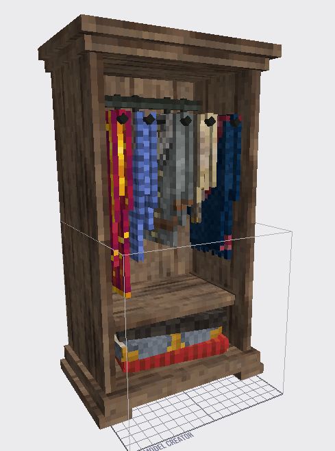 1-block parts to be placed modularly &amp; 2-block wardrobe to hang clothes.  Small wardrobes support folded clothes, maybe shoes. Modular parts: bot. w/feet, mid, &amp; top w/fancy lining. Doors optional. Concept for now!
#vintagestory #voxelart #voxel #sandbox #survivalgames #pixelart