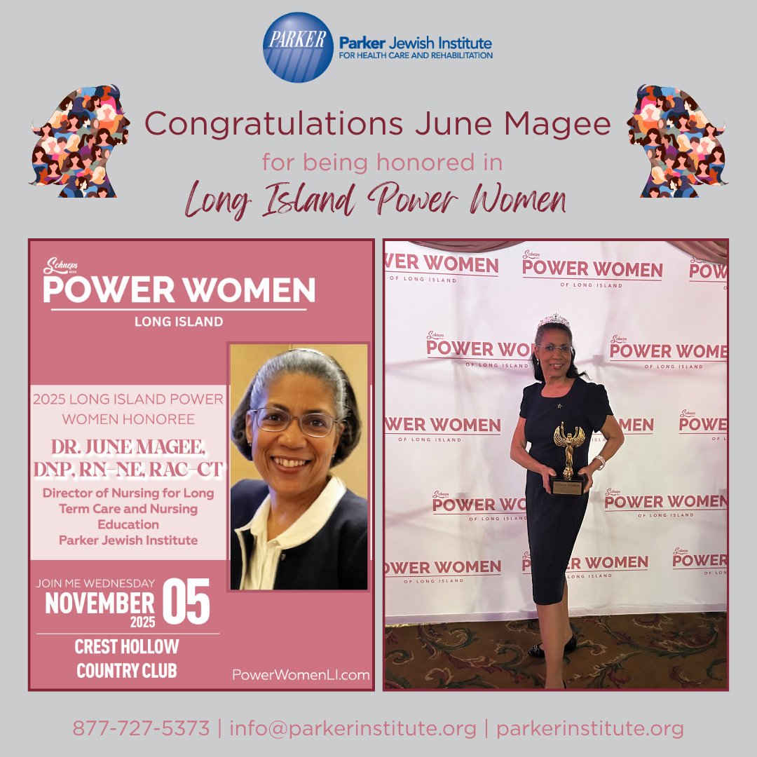 👏 👏 Congratulations to June Magee, Parker’s Director of Nursing for Long Term Care and Nursing education, honored at the 2025 Long Island Power Women Awards. 🏆

June’s commitment and dedication inspires us all! 💙🩵

 #HealthCareHeros #PowerWomenLI 
<a href="/schnepsmedia/">schnepsmedia</a>