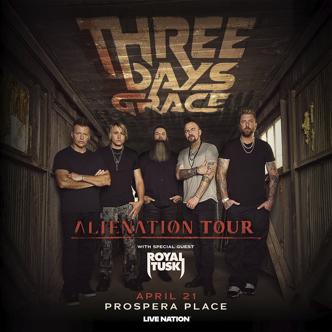 🚨 TOUR ALERT 🚨
<a href="/threedaysgrace/">Three Days Grace</a> are hitting the road for the ALIENATION WORLD TOUR!
 Kelowna • April 21, 2026
Tix + VIP drop Nov 14 @ 10AM 🎟️
 selectyourtickets.evenue.net/events/K0421
