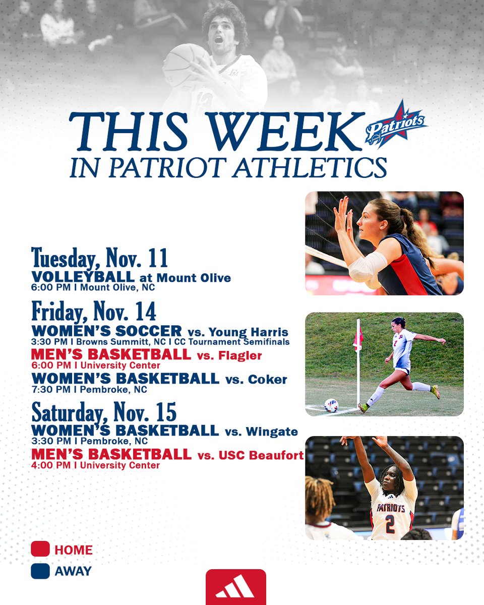 𝑻𝑯𝑰𝑺 𝑾𝑬𝑬𝑲 🦊

🏐VB closes out regular season at Mount Olive

🏀MBB kicks off the 2025-26 year with the Conference Crossover in the UC

🏀WBB travels to Pembroke, NC, for the Conference Challenge

⚽️WSOC will face Young Harris in the CC Semifinals

#SwampEm #GoPatsGo