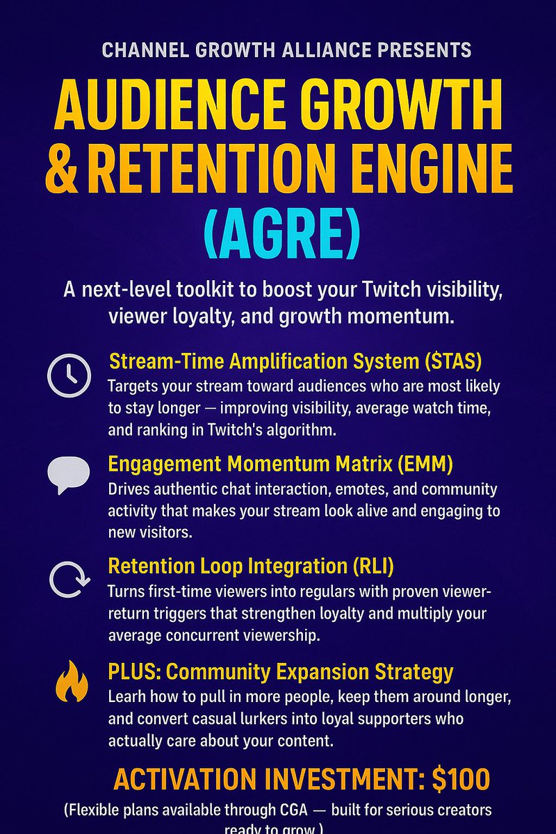 ansley_emerald's tweet photo. AGRE is a powerful growth system built to boost your Twitch visibility, viewer loyalty, and engagement. It helps you attract the right audience, keep them watching longer, and turn casual viewers into loyal supporters, all through authentic, momentum-driven growth. https://t.co/I7Ojeetd9d