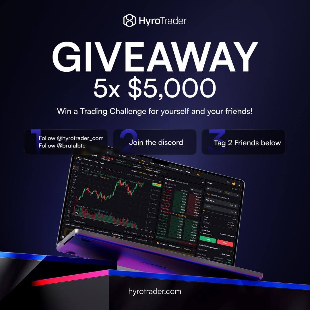❤️‍🩹🔥✨ GIVEAWAY ✨🔥❤️‍🩹

🔥 5X $5,000 🔥

•Follow <a href="/hyrotrader_com/">HyroTrader</a> 
•Follow <a href="/BrutalBtc/">BrutalBTC</a> 
•Join discord : discord.gg/nRZU7DRM
•Tag 2 Friends below 👇