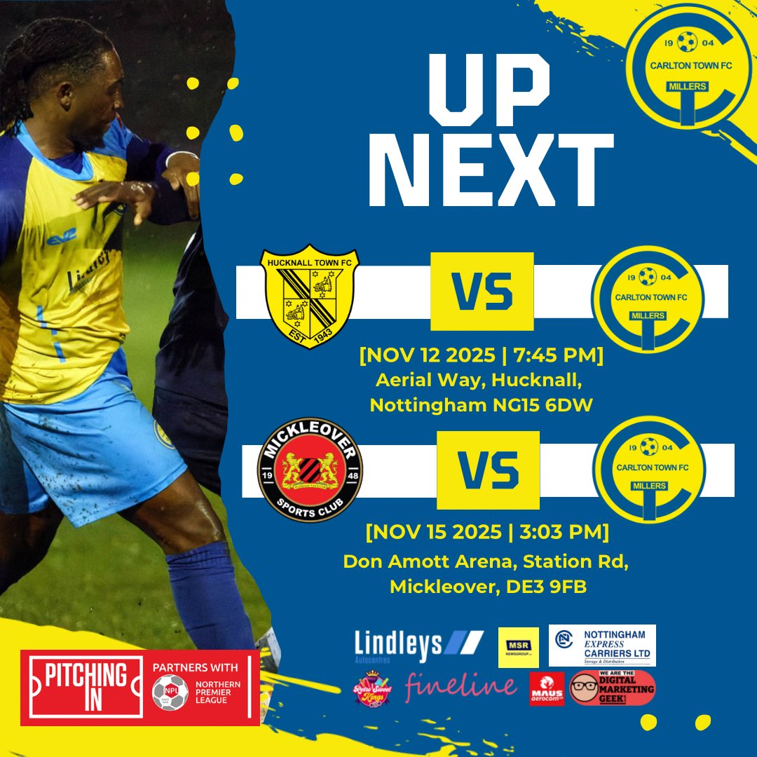 The double game weeks continue

UP NEXT

2 games, both away, Wednesday night we play Hucknall in the Notts Senior Cup before we return to league action with a trip to Derby 

🏆<a href="/Nottsfa/">Nottinghamshire FA ⚽️</a> 2nd Rnd Snr Cup 
📅8/11/25 7:45PM 🆚<a href="/HucknallTownFc/">Hucknall Town Football Club</a> 🏟️Aerial Way, Hucknall, Nottingham NG15