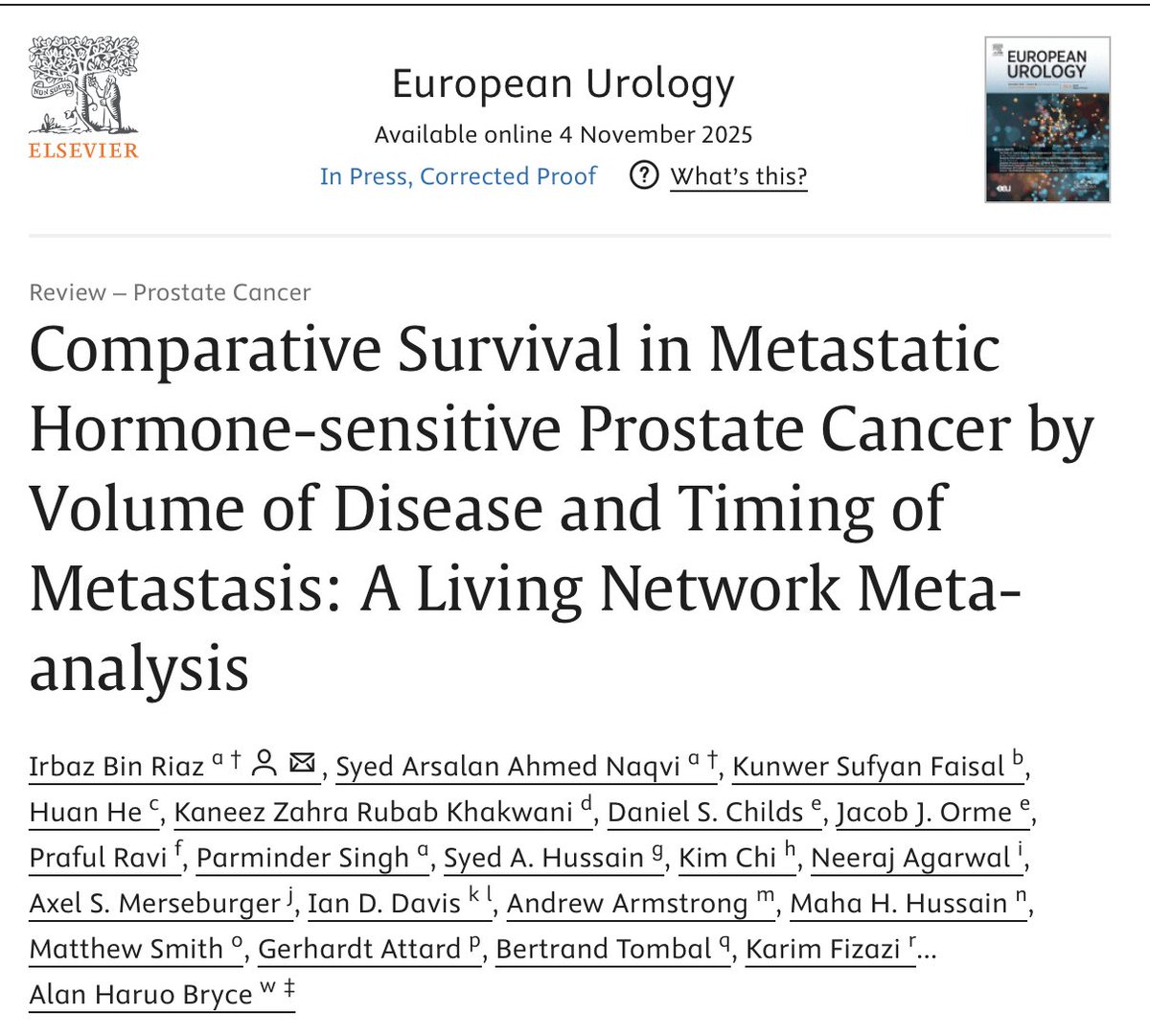 Comparative Survival in Metastatic Hormone-sensitive Prostate Cancer by Volume of Disease and Timing of Metastasis: A Living Network Meta-analysis

sciencedirect.com/science/articl…

This living network meta-analysis of 11 phase 3 trials shows that treatment benefits in metastatic