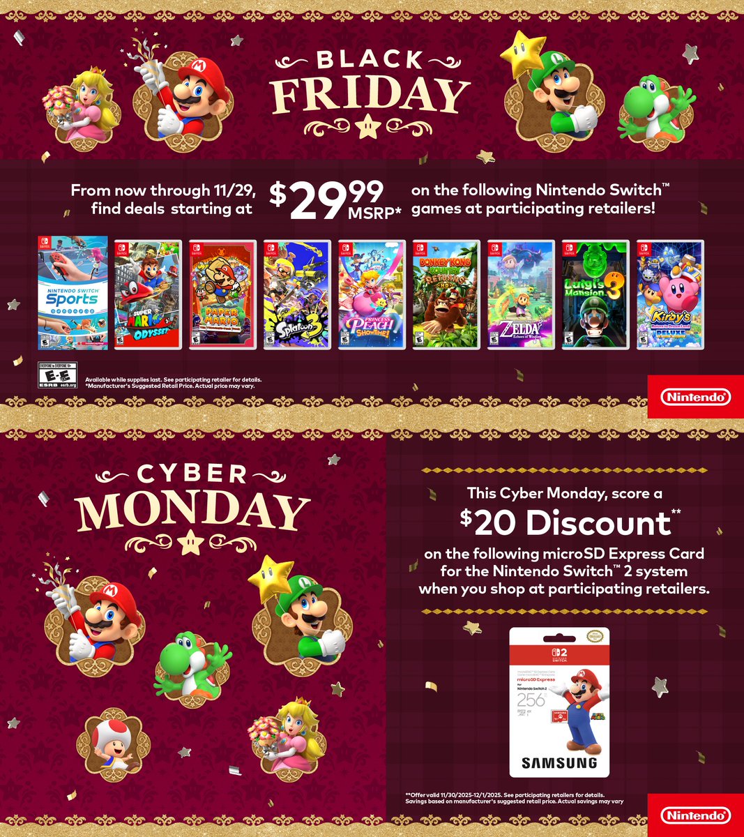 Stealth40k's tweet image. Nintendo announced their Black Friday retail deals.

$29.99 for select 1st Party games.