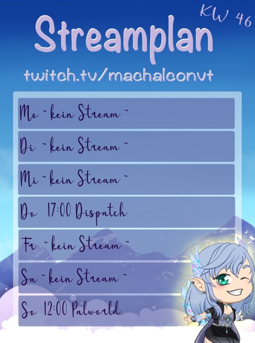 Simpler Plan diese Woche
#GERVtuber  #twitchstreamer