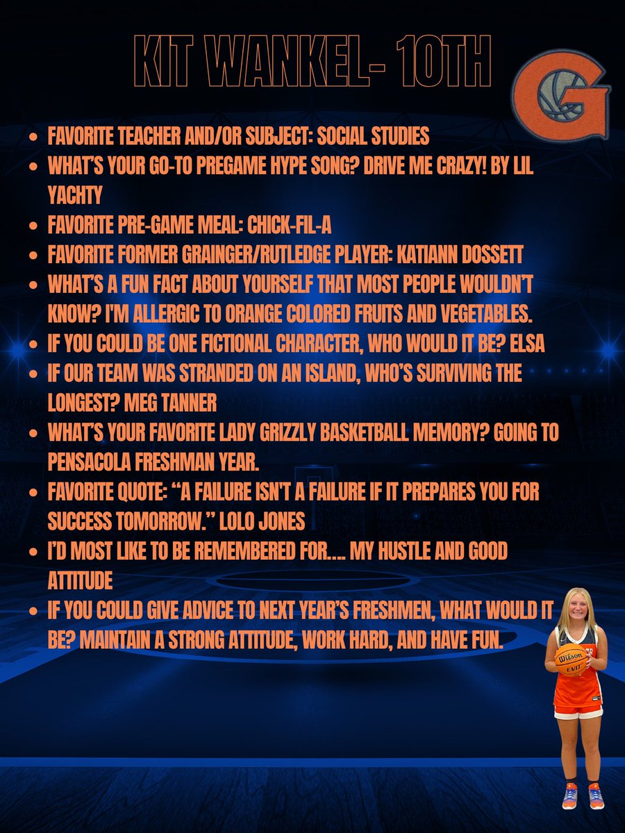 8 days until tip-off! Today we spotlight sophomore Kit Wankel. After a great season on the pitch, she’s looking for the same on the hardwood. Can’t wait to see her on the floor!!