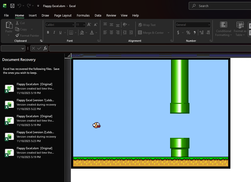 BaslaelWorkneh's tweet image. first time playing flappy bird on excel