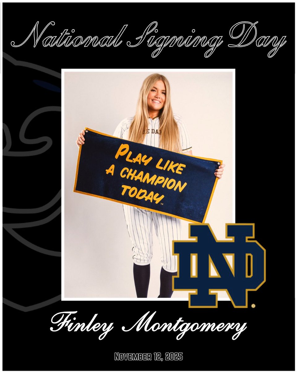 Please make plans to join us Wednesday morning at 8:00 in the main gym to celebrate ⁦<a href="/FMontgomery2026/">Finley Montgomery</a>⁩ as she signs her NLI to play softball at Notre Dame! Proud of you Fin!
⁦<a href="/NDsoftball/">Notre Dame Softball</a>⁩