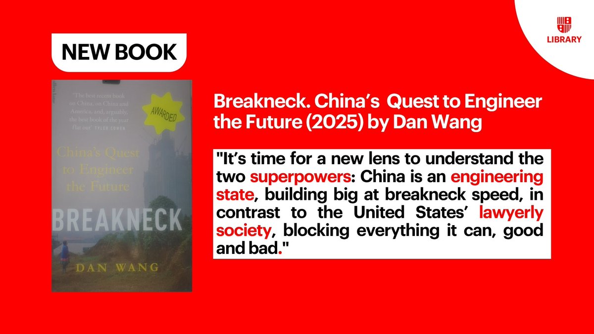NEW BOOKS: “Breakneck. China’s Quest to Engineer the Future” bit.ly/47xENXj 
Don’t miss out on this book by <a href="/danwwang/">Dan Wang</a>  
#IESELibrary_NewBooks
