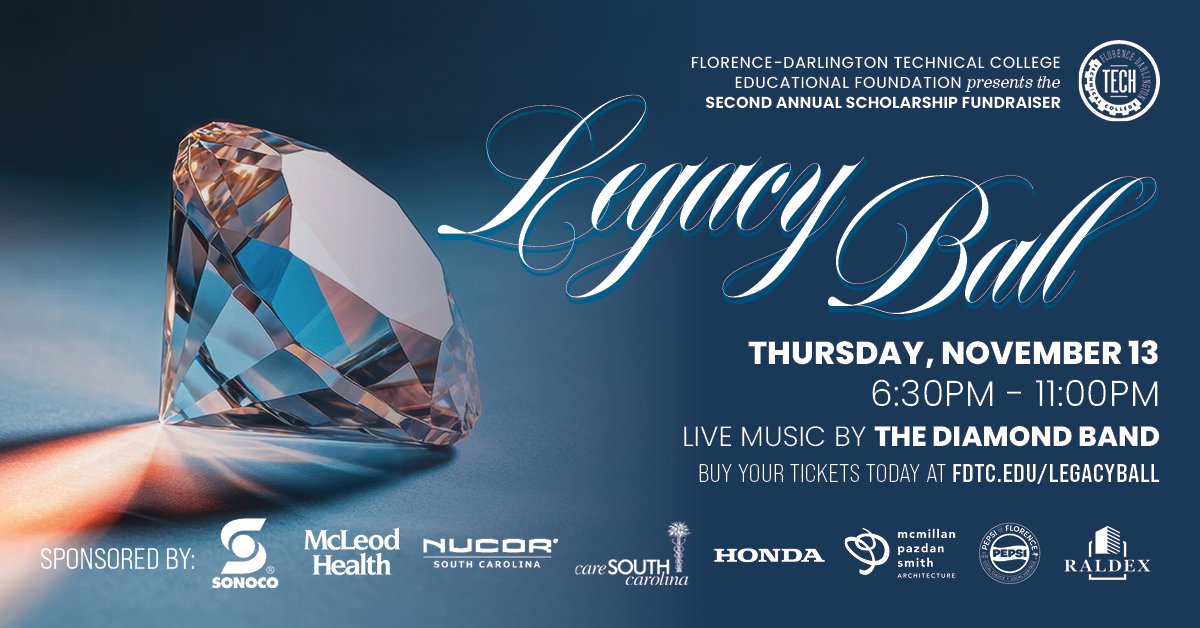 FloDar_Tech's tweet image. The Legacy Ball is happening Thursday, Nov. 13!
Join us for an evening of music, food, and dance to support the Educational Foundation scholarship fund. Purchase tickets at fdtc.edu/legacyball
#FDTech #PeeDee #SouthCarolina