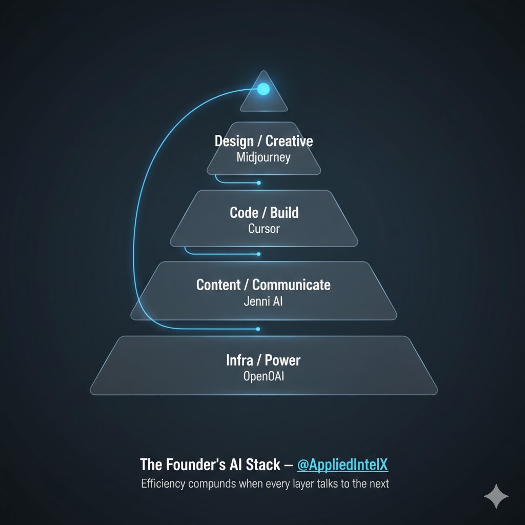 AppliedIntelX's tweet image. Founders are drowning in AI tools.
The real edge? A focused stack where every dollar drives output.

Here’s how top founders cut noise and ship faster 👇

🎨 Design → Midjourney
From napkin sketch to launch visuals in minutes.
No waiting on freelancers - just prompt and go.

💻…