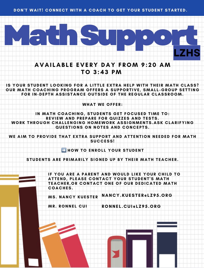 angieczajkowska's tweet image. Skip the after-school stress! 📚 Our in-house Math Coaches are here to help during the school day — so you can get the support you need without losing time after school. 💡 #MathHelp #StudentSuccess #LZHSMATH