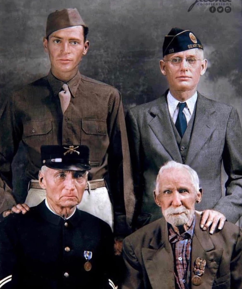 Jason_R_Burt's tweet photo. Four veterans, from 4 different wars (WW2, WW1, Spanish-American War, Civil War), all from Geary, Oklahoma. 🪖

Happy Veterans Day 🇺🇸 https://t.co/2Xh4cYSjlq