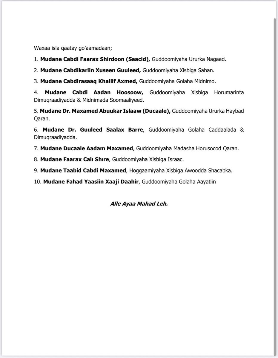 Waxaa noo soo idlaaday wadatashiyo iyo kulamo siyaasaddeed oo muddo usoo socday madaxda ururro, xisbiyo iyo madallo siyaasaddeed oo dalka iyo dadka Soomaaliyeed xilliyo iyo xilal kala duwan ugu soo shaqeeyay. Waxayna isla garteen in ay dhistaan hal xisbi siyaasadeed oo weyn.