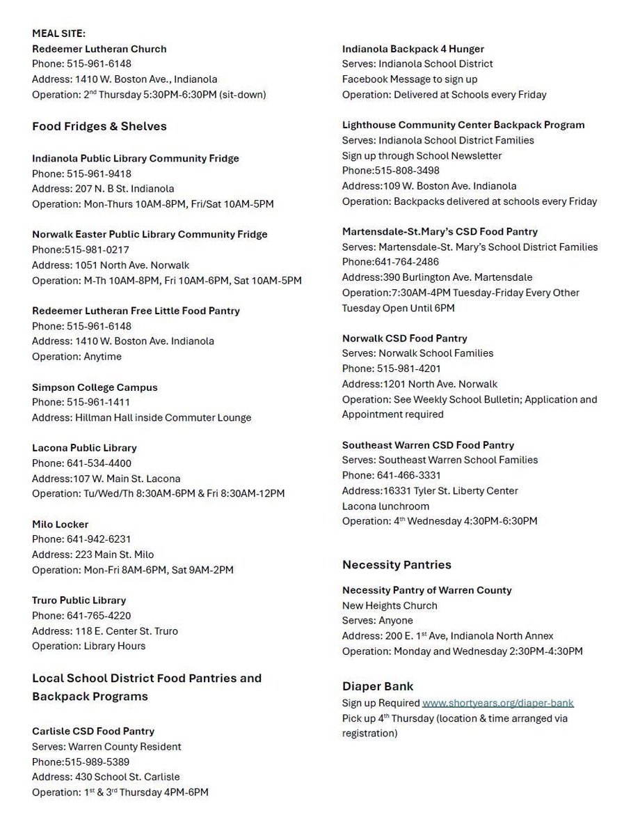 Here is the Updated Warren County Food Resource Guide with Meal Sites as well! Please pass on to anyone you know in need at this time!