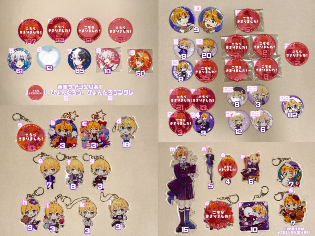 Boo_ran30's tweet image. 缶バ200（最古のみ2000）
アクキー500(最古のみ2500)
アクスタ600
ぬい1500or1000
KANGOL1000くらい
あとは提示してくれたら考えます

早く手放したいから気になる人いたら声掛けてください。