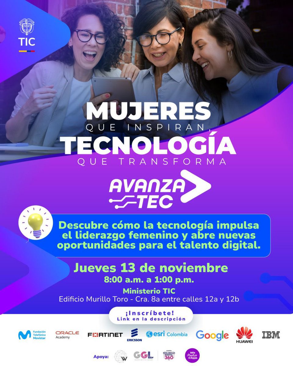 CarinaMurciaY's tweet image. ✨ Donde hay mujeres, hay innovación. Donde hay tecnología, hay futuro.
Únete al espacio donde las ideas se convierten en inspiración y la transformación digital tiene rostro femenino.

💜 ¡No te lo pierdas!
🔗 Confirma tu asistencia:avanzatec.gov.co/720/w3-article…