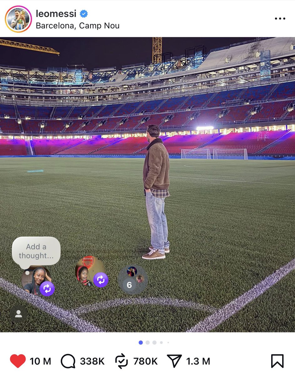 theberneese's tweet image. In less than 6 hours, Messi return to Camp Nou&apos;s post hit over 10M likes on Instagram🥹