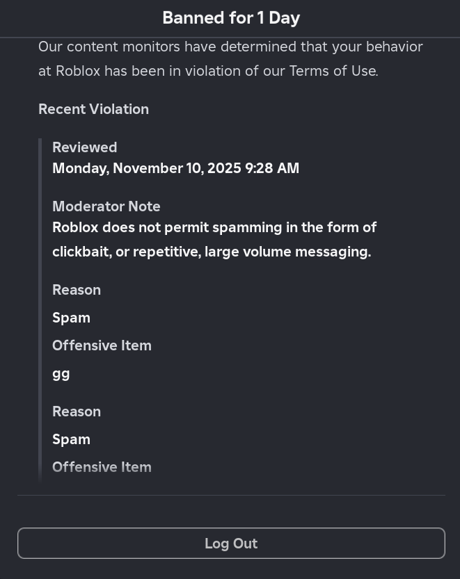Typicalz845791's tweet photo. @Roblox i legit got banned for saying gg https://t.co/8ZtZXAfx4t