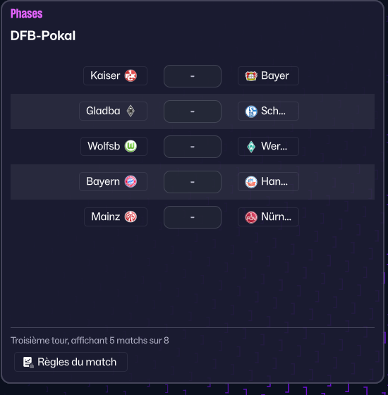 "Affichant 5 matchs sur 8"

Il y avait vraiment pas la place de mettre les 3 autres matchs en bas, vraiment? <a href="/FMFrance/">Football Manager FRA</a> <a href="/FootballManager/">Football Manager</a> <a href="/milesSI/">Miles Jacobson 💙</a> #FM26