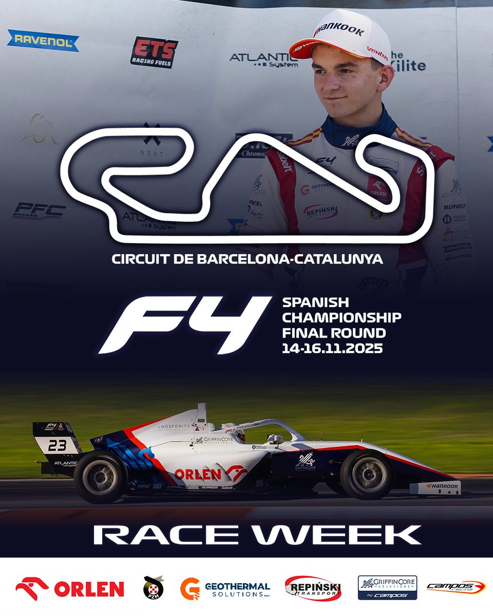 🚀 Czas na siódmą i zarazem finałową rundę sezonu Hiszpańskiej Formuły 4. Ostatni tegoroczny Race Week 🏁

🇬🇧 It’s time for the seventh and final round of the F4 Spanish Championship season. It’s the last Race Week of the year 🏁

<a href="/TeamORLEN/">ORLEN Team</a> <a href="/OfficialPZM/">PZM</a> <a href="/ProsperityIM/">Prosperity Investment Management</a> #F1PL