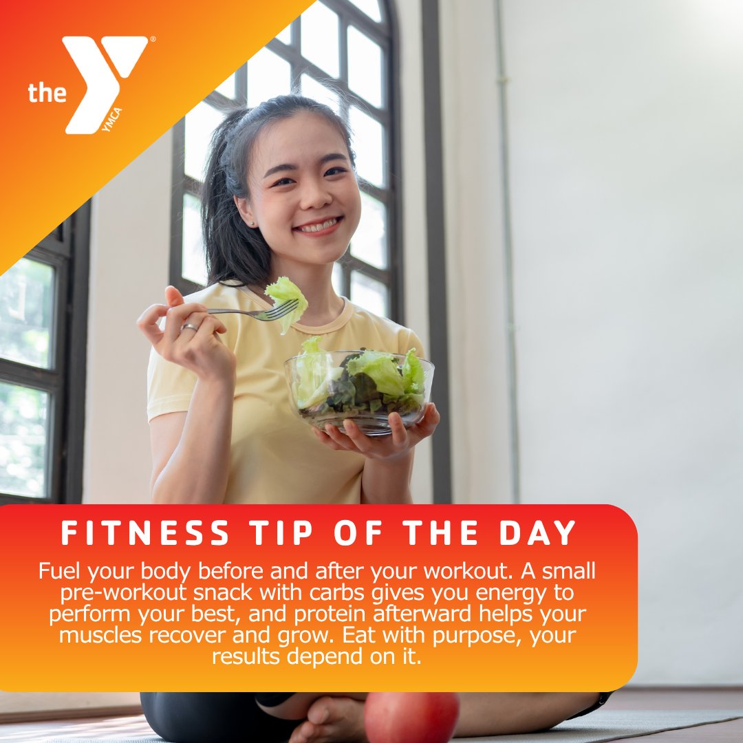 Fuel your body, fuel your goals. 🥗💪
The right nutrition before and after your workout makes all the difference — carbs for energy, protein for recovery, and consistency for results. Eat smart, train hard, and feel your best every day.

#FitnessTip #HartsvilleYMCA #HealthyFuel