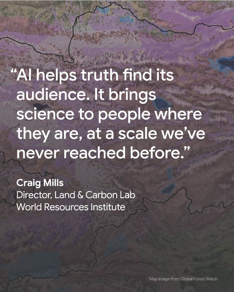 landcarbonlab's tweet image. Artificial intelligence is transforming how people connect with science, bringing trusted insights to more places and decision-makers than ever before.

📘 Read #AIforNature, the latest report by @WorldResources and @Google: bit.ly/3LkXzIN