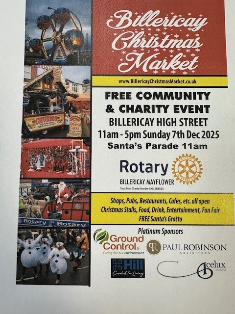 Once again we are happy to be a sponsor of the hugely successful Billericay Christmas Market which is on Sunday 7th December 2025.   Join in our free prize draw or just pop by for a chat and a biscuit, we would love to see as many of you there as possible.