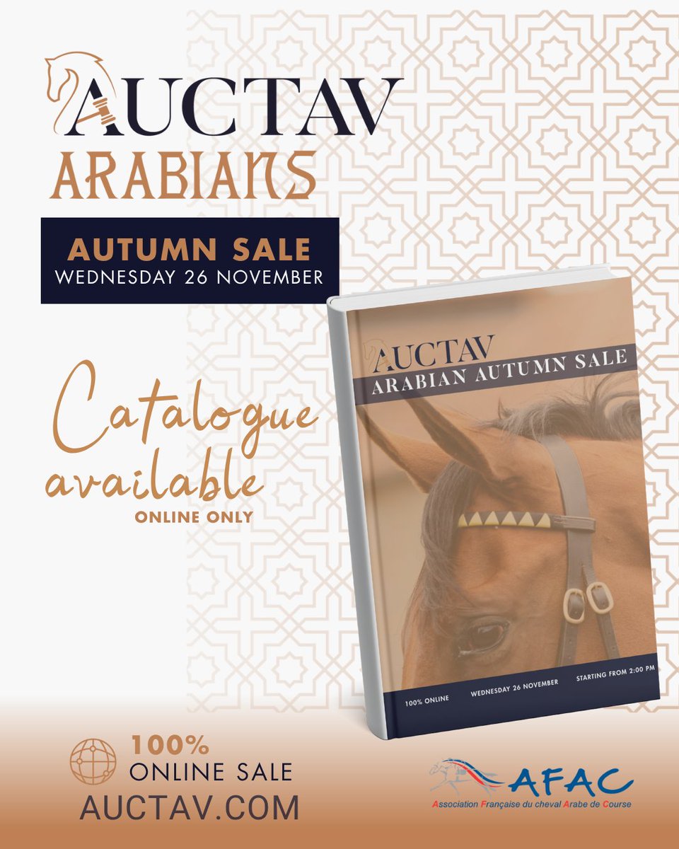 🇬🇧 Now a must-attend event, the Auctav Arabian Autumn Sale will take place on Wednesday, 26 November, featuring three sessions. Discover a first selection of lots — the full catalogue will be available soon on Auctav's website 
eu1.hubs.ly/H0pvl-V0